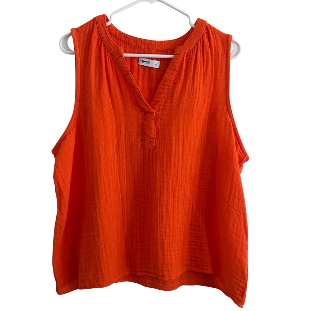 Sonoma Goods For Life Women's XL Orange Cotton Gauze Sleeveless Top NWT New